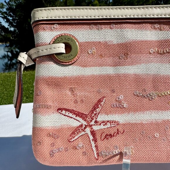 NWOT Coach Audrey Pink Coral Sequin Beaded Seashell Large Wristlet 47268 - Picture 5 of 8